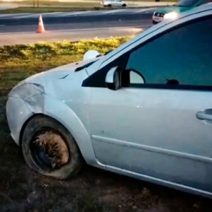 Em Tijucas: carro sai da pista e colide em mureta às margens da BR-101