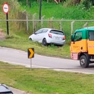 BR-101: motorista perde o controle da direção e para em área de vegetação