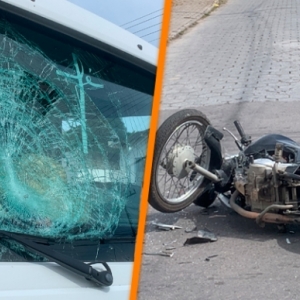 Colisão violenta entre moto e caminhão deixa homem ferido em Tijucas