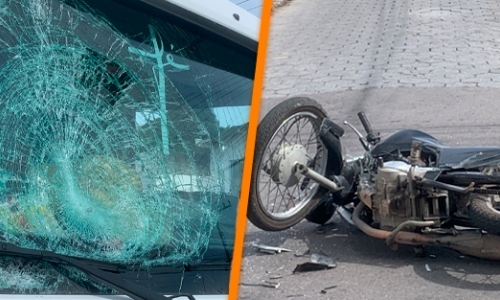 Colisão violenta entre moto e caminhão deixa homem ferido em Tijucas