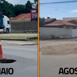 Cratera formada no Centro de Tijucas completa mais um “mêsversário”