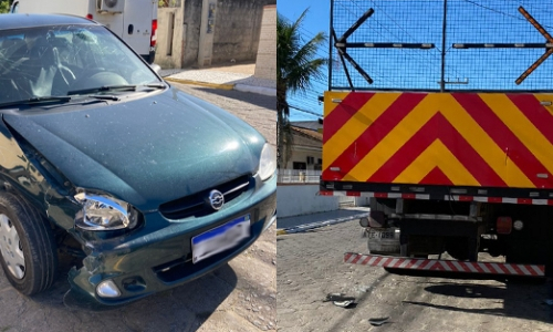 EM TIJUCAS - Condutor tenta desviar de cão e colide em caminhão