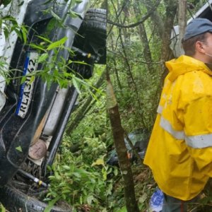 Carro despenca em ribanceira e policiais salvam a vida de motorista