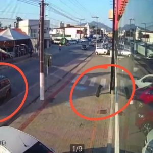 Roda se desprende de carro em pleno movimento em avenida movimentada de Tijucas