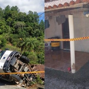Mãe e filha ficam feridas após caminhão cair sobre residência