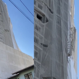 Bombeiros resgatam trabalhadores pendurados após queda de andaime em Itapema