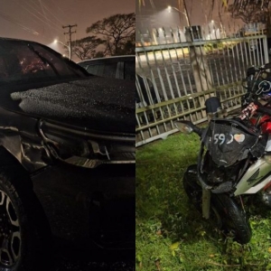 Motociclista fica gravemente ferido em colisão com caminhonete na SC-410