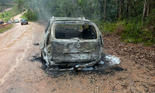 Carro é destruído por incêndio em Canelinha; Veículo foi adquirido há cerca de um mês