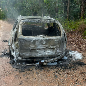 Carro é destruído por incêndio em Canelinha; Veículo foi adquirido há cerca de um mês