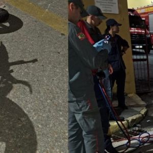 Colisão em frente ao quartel de Itapema envolve caminhonete e motocicleta