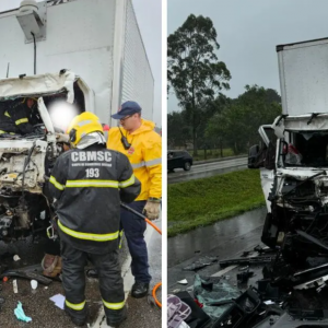 Acidente na BR-101 deixa motorista preso às ferragens em Porto Belo
