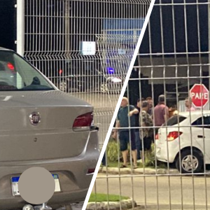 Carro invade e destrói grades de proteção de supermercado em São João Batista