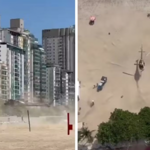 ‘Descer lá pra BC’: Helicóptero da PM pousa na Praia e gera repercussão