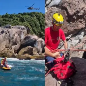 Homem é resgatado após cair em fenda no costão da Praia de Quatro Ilhas, em Bombinhas