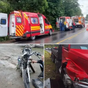 Motociclista perde perna após colisão frontal com caminhão em Brusque