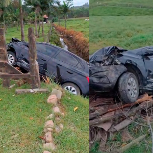 Automóvel perde o controle e para em vala às margens da via 