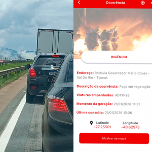 Incêndio às margens da BR-101 provoca lentidão e chama atenção de motoristas