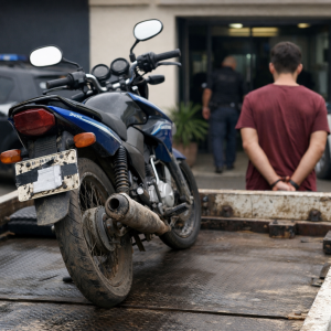 Placa falsa em motocicleta termina com jovem encaminhado à delegacia