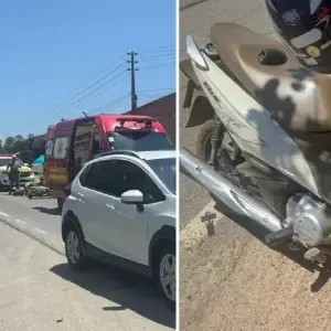 Colisão entre carro e moto termina em fuga e motociclista ferida