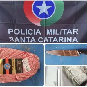Briga em praça pública termina com dois detidos, apreensão de faca e recuperação de carne 