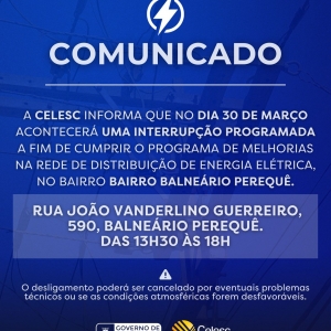 Moradores do Balneário Perequê devem ficar sem energia por quase cinco horas no fim do mês