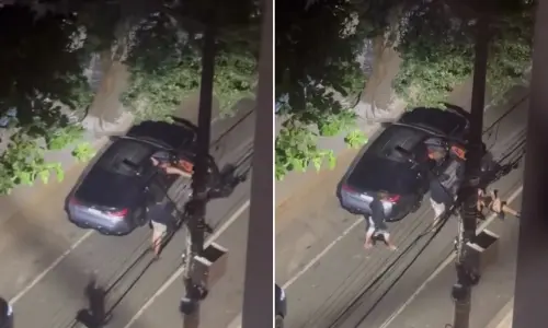 Cena de violência no centro de BC: mulher é arrancada de dentro do carro na madrugada