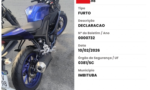 Moto furtada é recuperada em Itapema; veículo estava há dois meses parado na mesma rua