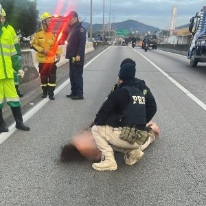 Ação de emergência na BR-101 contém homem em surto psicótico no canteiro central
