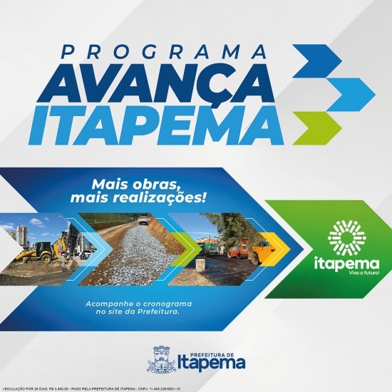 Banner Topo | Prefeitura de Itapema | PI 32736 | Campanha: Avança Itapema